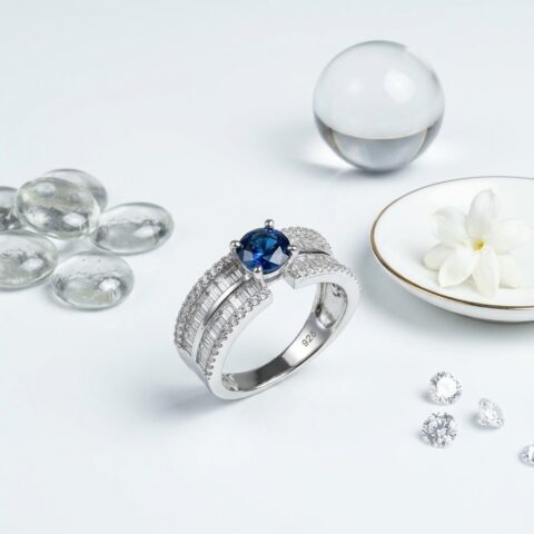 PREMIUM 925 SILVER DEEP BLUE COLOUR STONE WITH BUGGATE STONE RING SIZE - 14