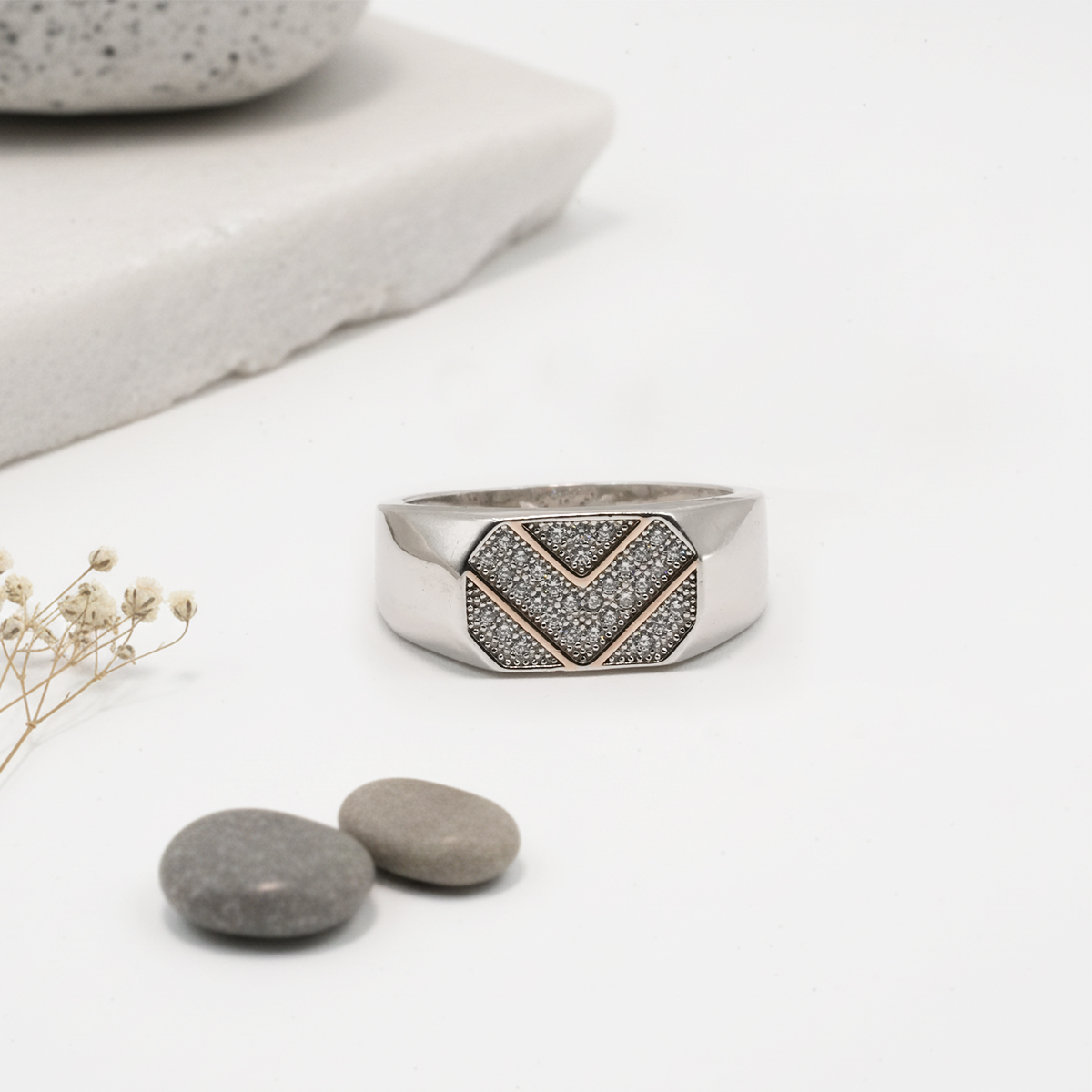 PREMIUM 925 SILVER TWO TONE MEN'S RING - SIZE 21