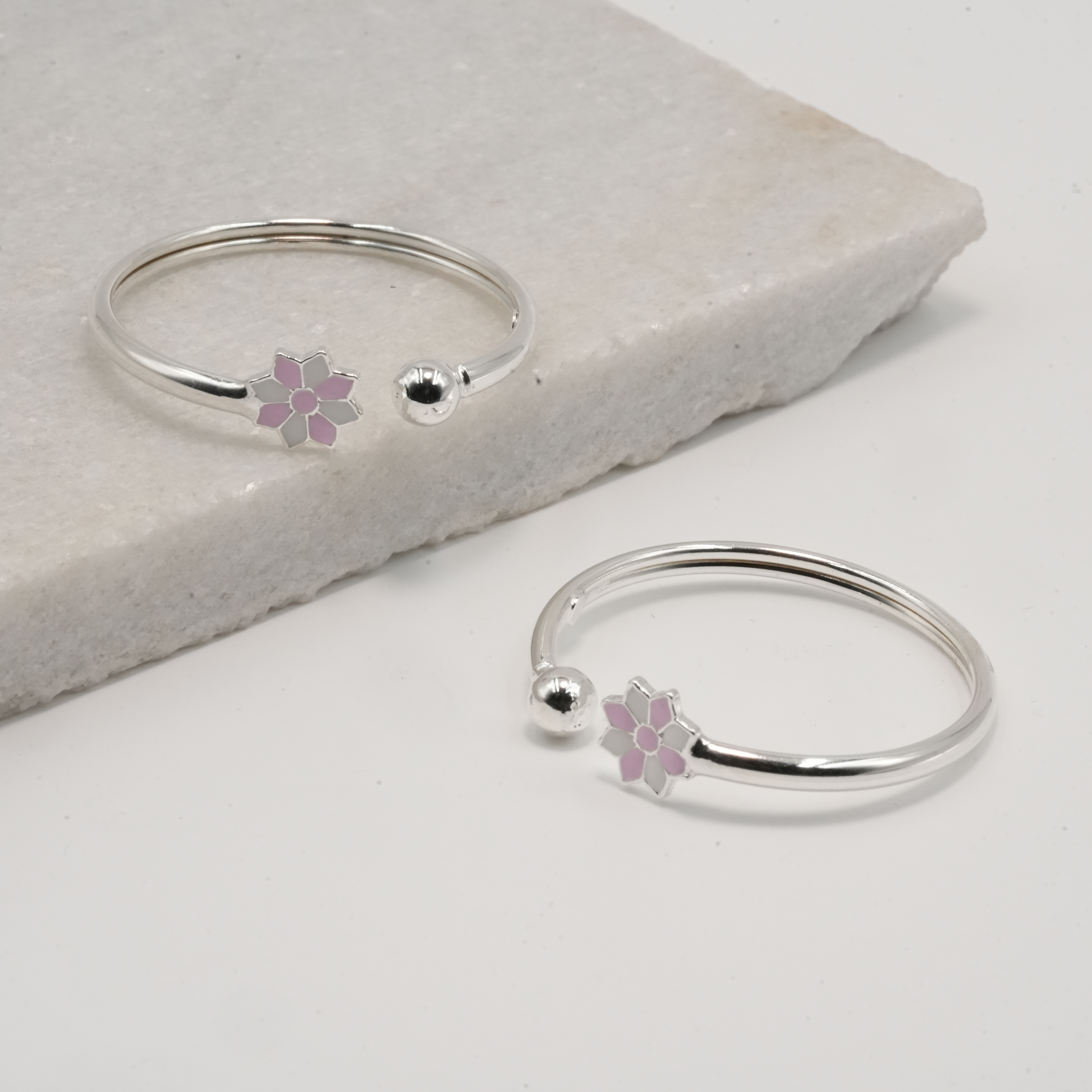 PREMIUM 925 SILVER PINK FLOWER BABY BRACELETE - Image 2