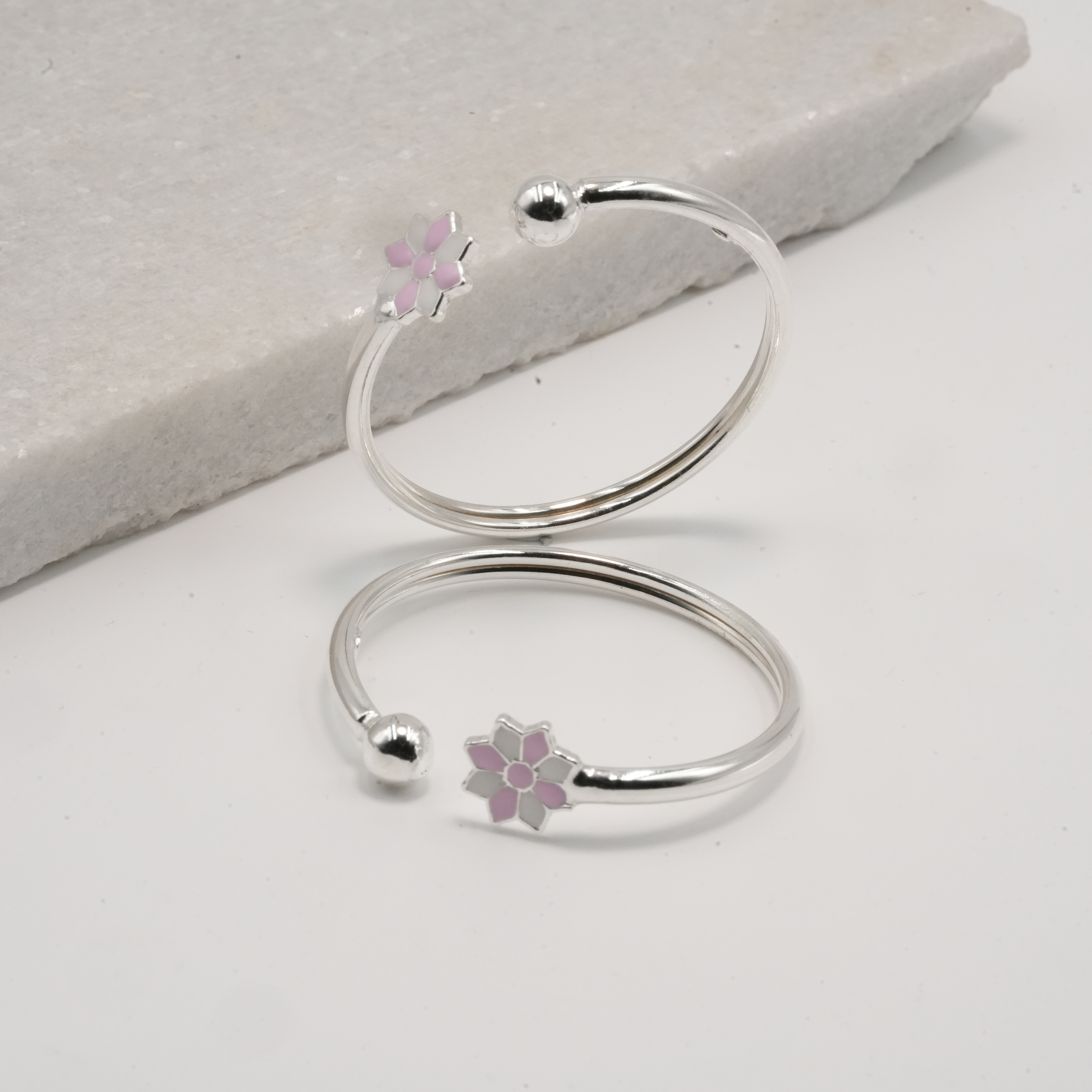 PREMIUM 925 SILVER PINK FLOWER BABY BRACELETE