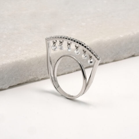 PREMIUM 925 SILVER HANGING STONE UNIQUE RING - SIZE 19