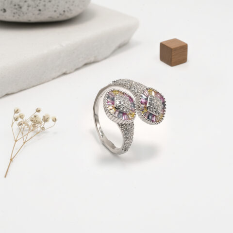 PREMIUM 925 SILVER MULTI COLOR STONE RING - SIZE FREE