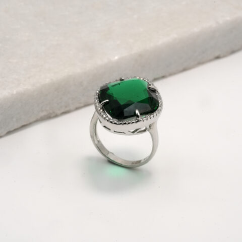PREMIUM 925 SILVER EMERALD BRIDAL RING - SIZE 17