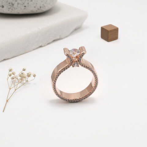 PREMIUM 925 SILVER ROSE GOLD POLISH EXCLUSIVE SOLITARE RING - SIZE 12