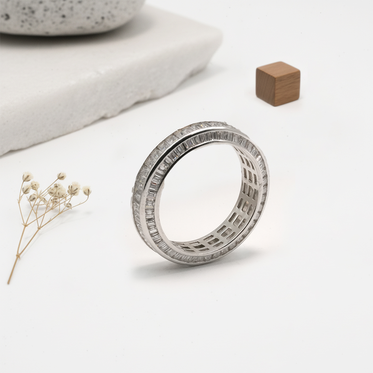 PREMIUM 925 SILVER EXCLUSIVE BUGGATE STONE BAND - SIZE 11