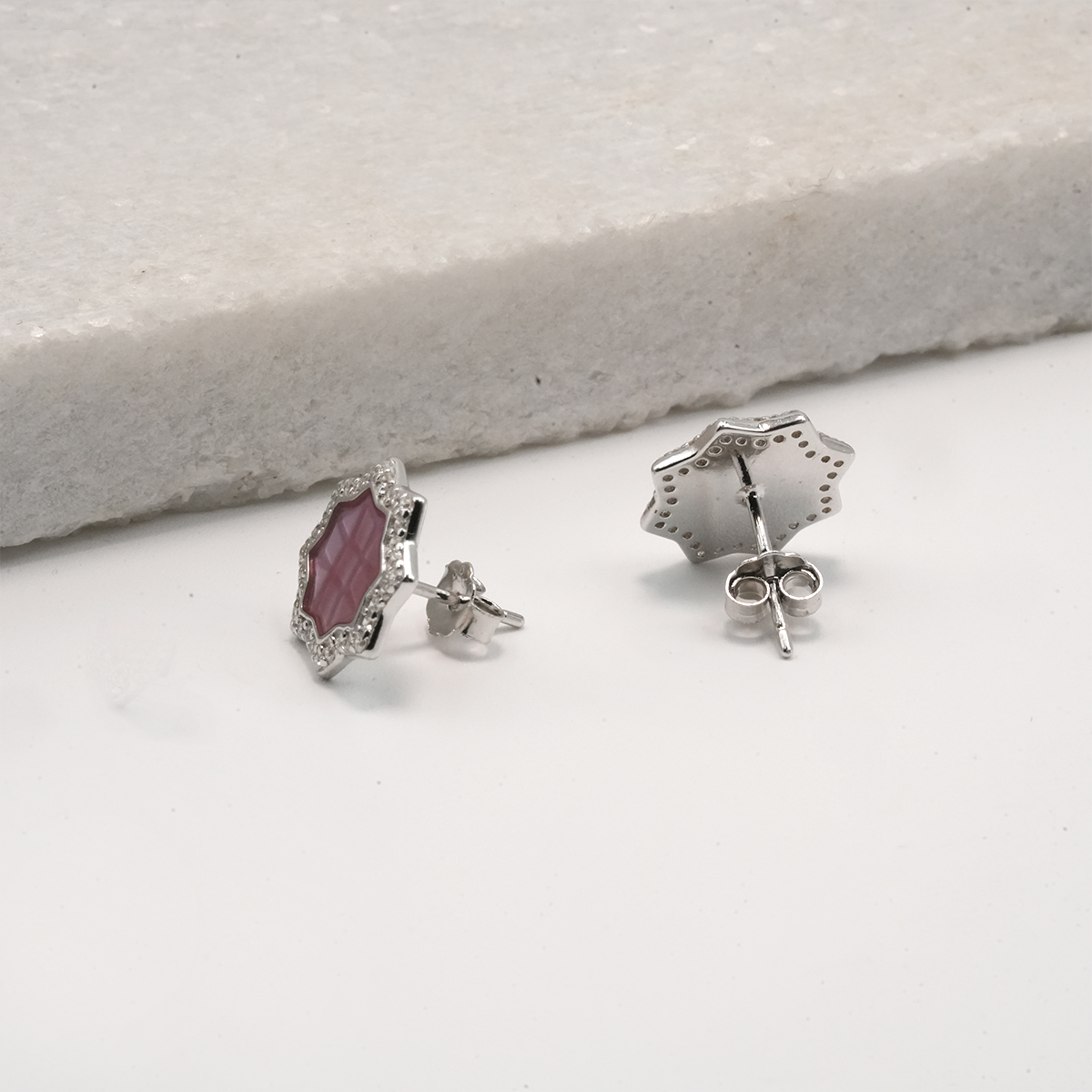 PREMIUM 925 SILVER BLUSH STAR MOP STUDS - Image 2