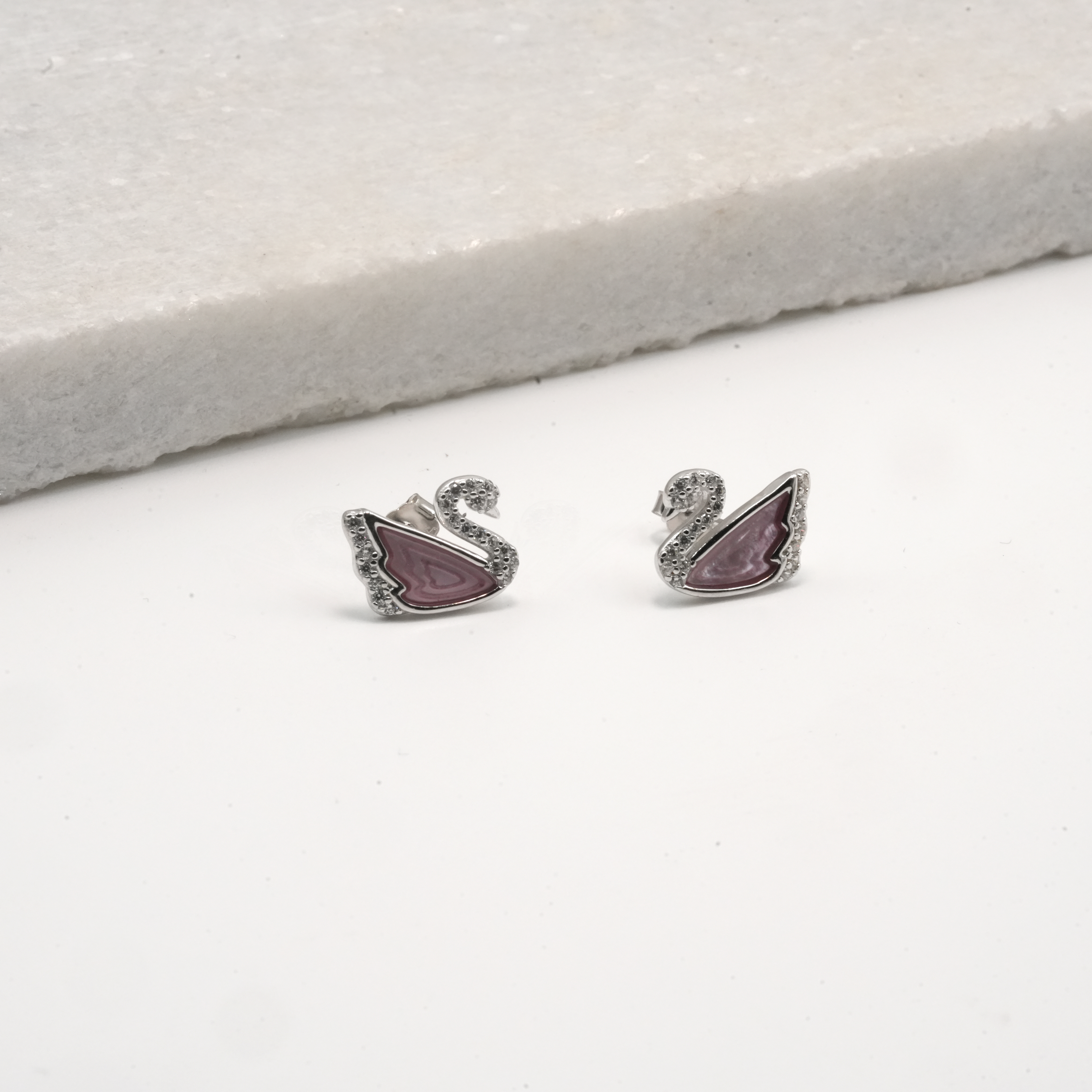 PREMIUM 925 SILVER BLUSH SWAN STUDS