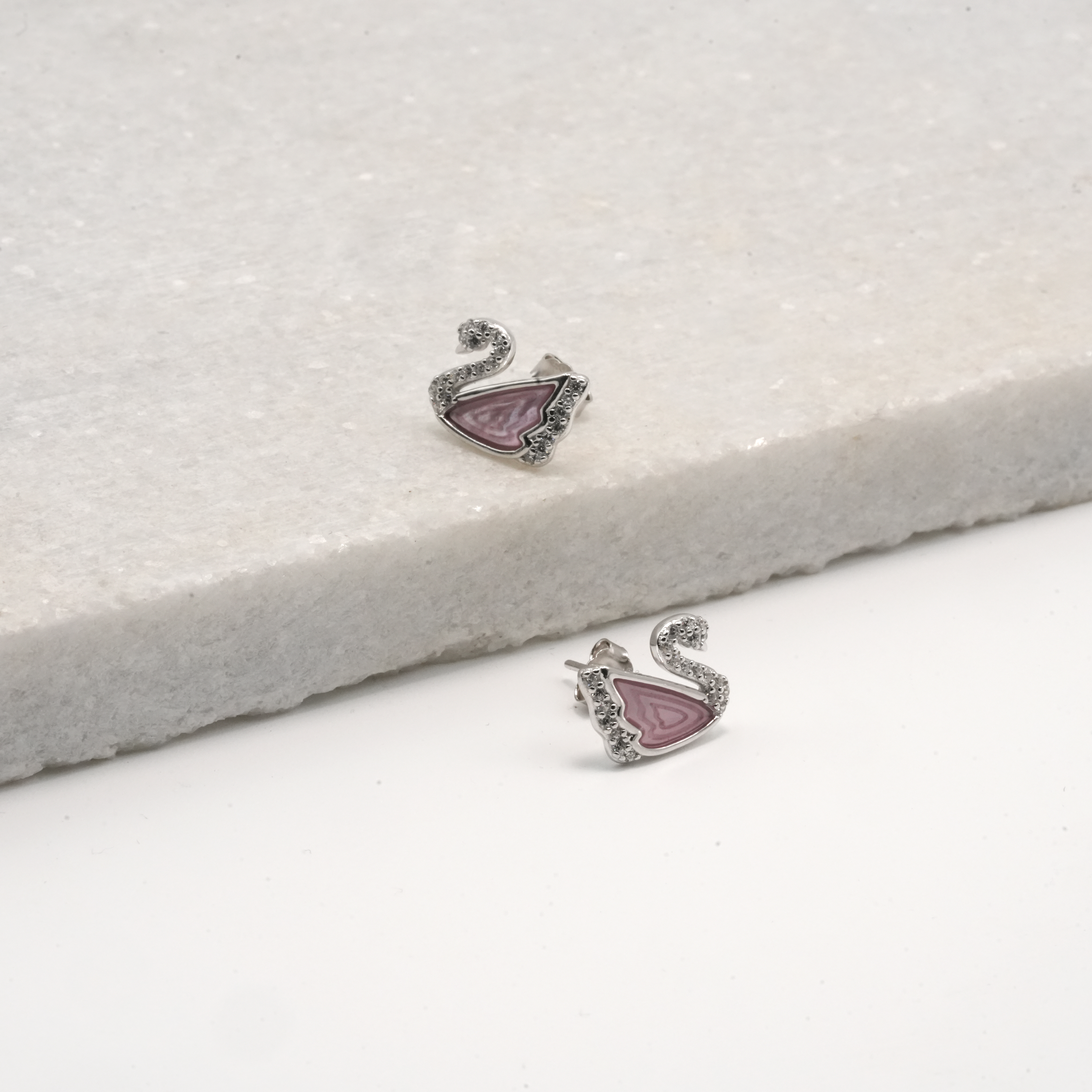 PREMIUM 925 SILVER BLUSH SWAN STUDS - Image 3