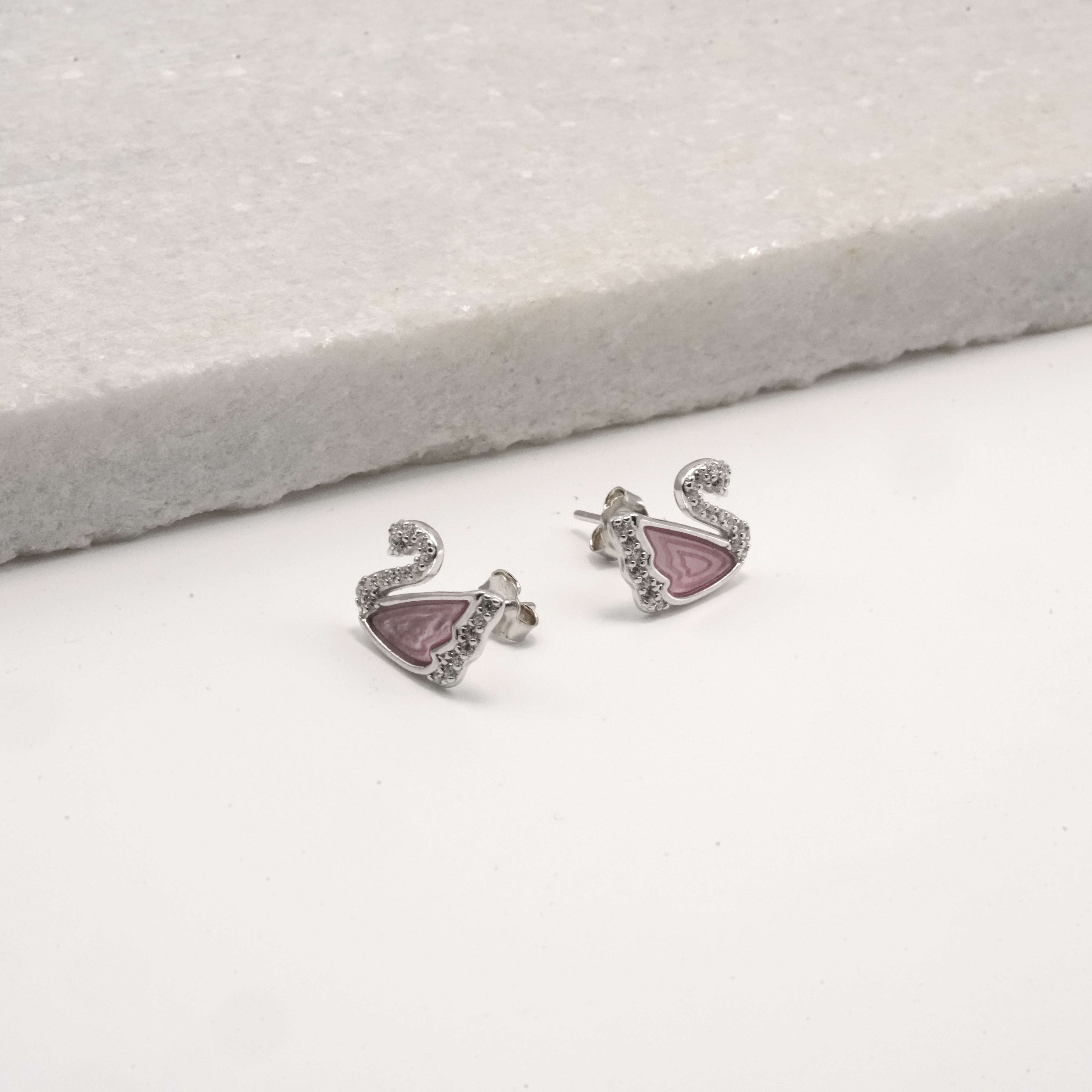 PREMIUM 925 SILVER BLUSH SWAN STUDS - Image 2