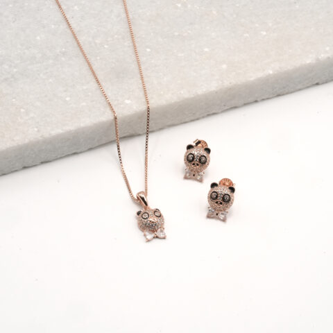 PREMIUM 925 SILVER EXCLUSIVE ROSE GOLD POLISH PANDA PENDANT SET