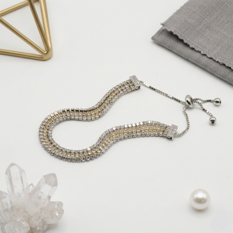 PREMIUM 925 SILVER TWO TONE THREE LINE WOMEN'S BRACELETE