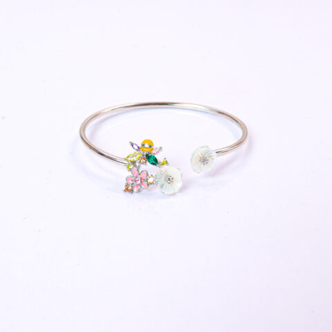 PREMIUM 925 SILVER  MOP WITH COLOR STONE FLEXIBLE BRACELET