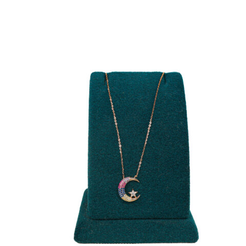 PREMIUM 925 SILVER ROSE GOLD POLISH MOON CHAIN PANDANT WITH COLOR STONE