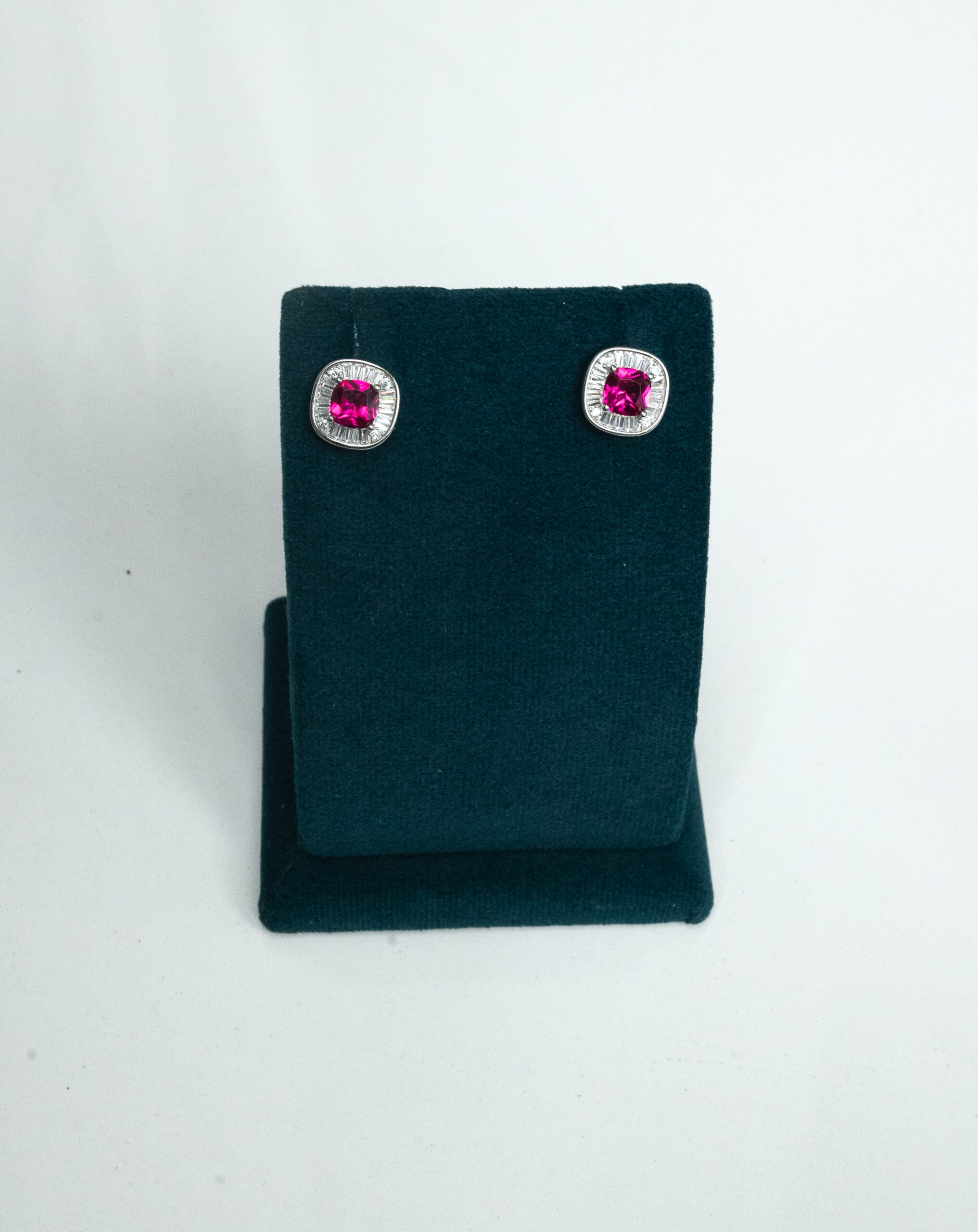 PREMIUM 925 SILVER CUSHION CUT RUBY DIAMOND STUDS