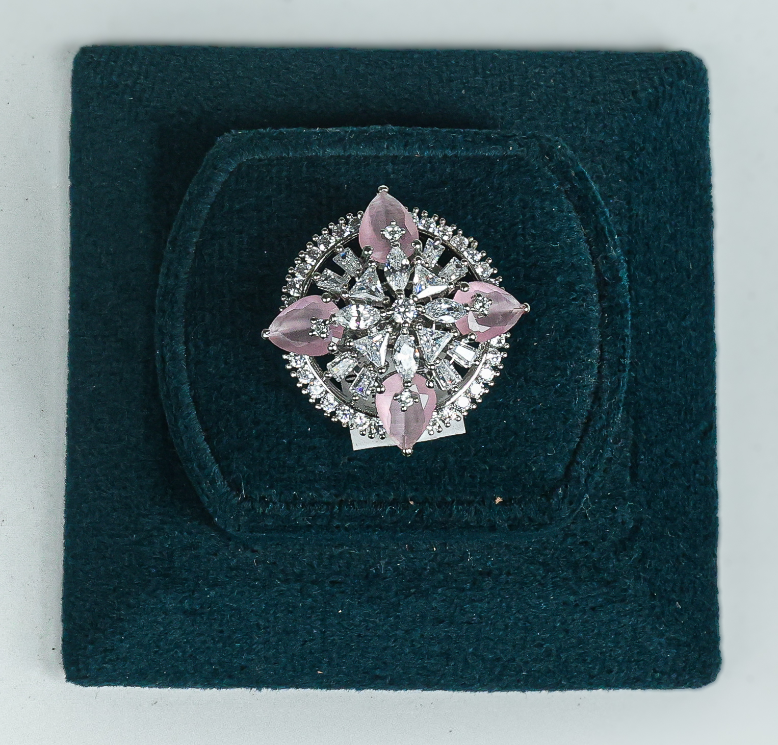 PREMIUM 925 SILVER BRIDAL PINK RING - FREE SIZE - Image 2