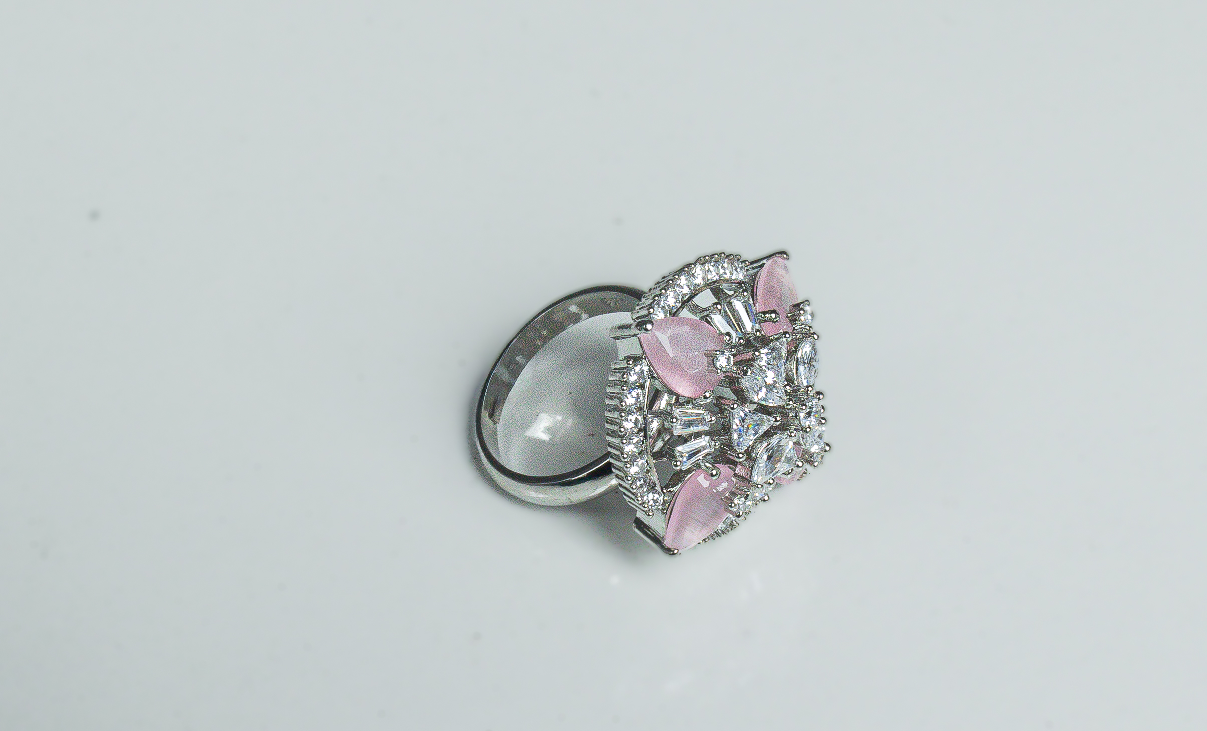 PREMIUM 925 SILVER BRIDAL PINK RING - FREE SIZE