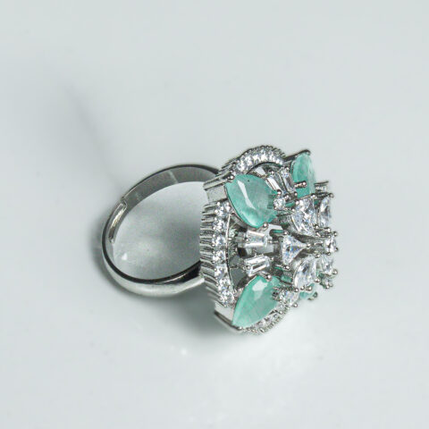 PREMIUM 925 SILVER BRIDAL PASTEL COLOUR STONE RING - FREE SIZE