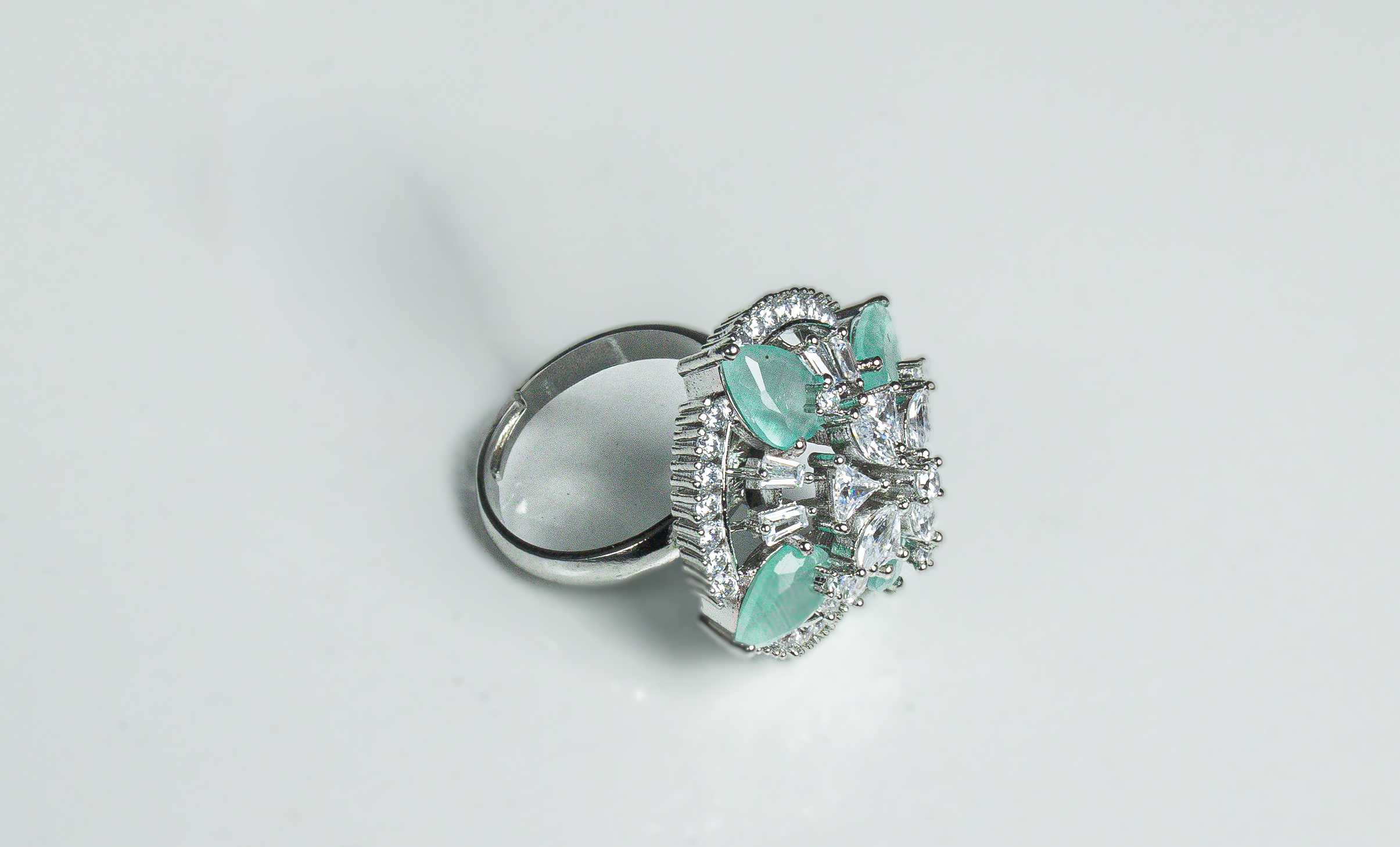 PREMIUM 925 SILVER BRIDAL PASTEL COLOUR STONE RING - FREE SIZE