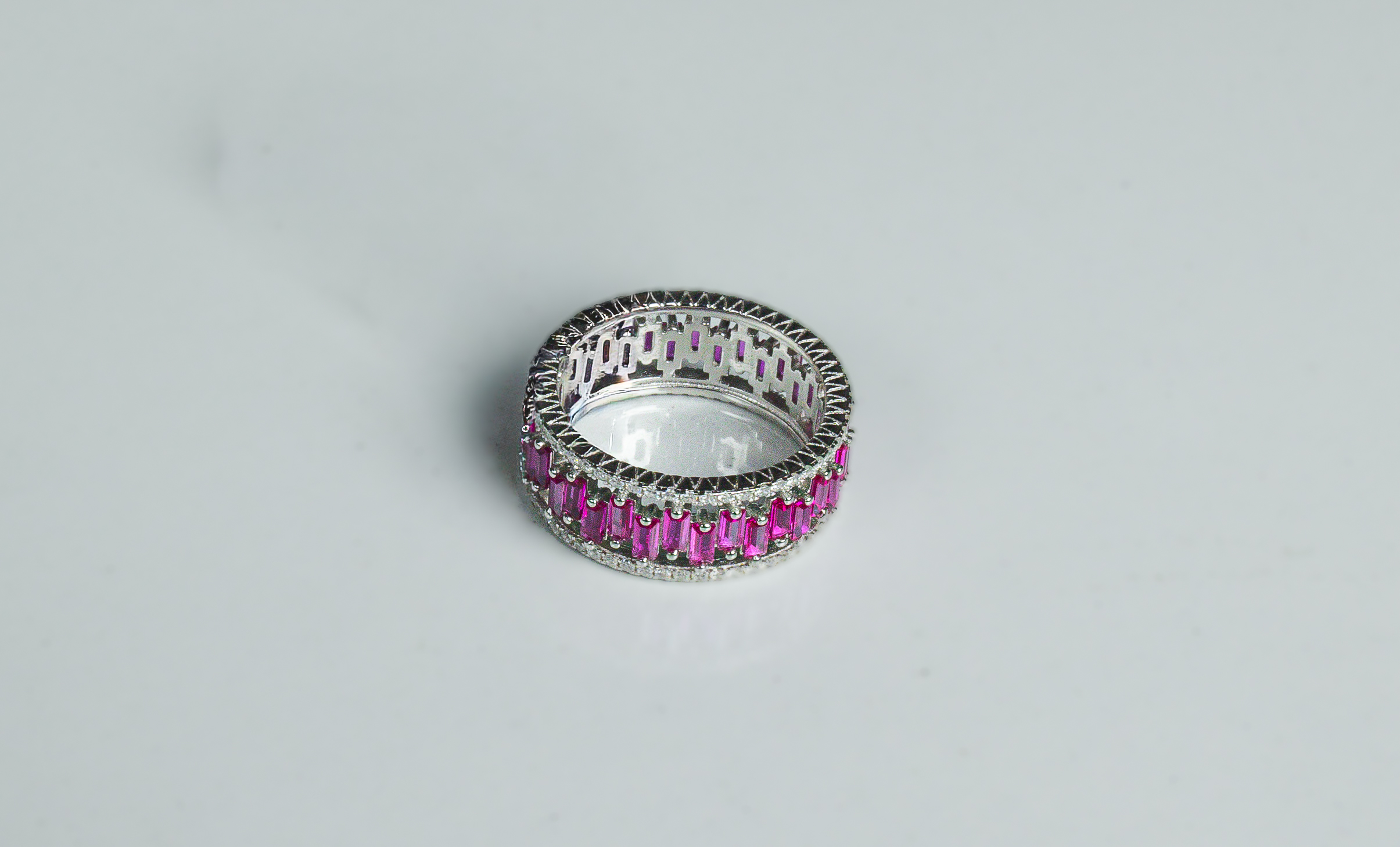 PREMIUM 925 SILVER PINK BUGGATE BAND RING - 12 SIZE