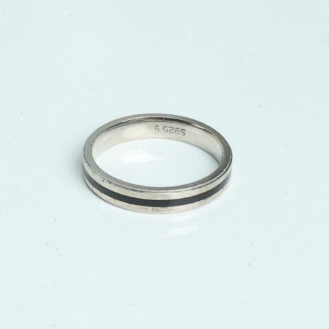 PREMIUM 925 SILVER BLACK ENAMEL SINGLE LINE BAND RING - 22