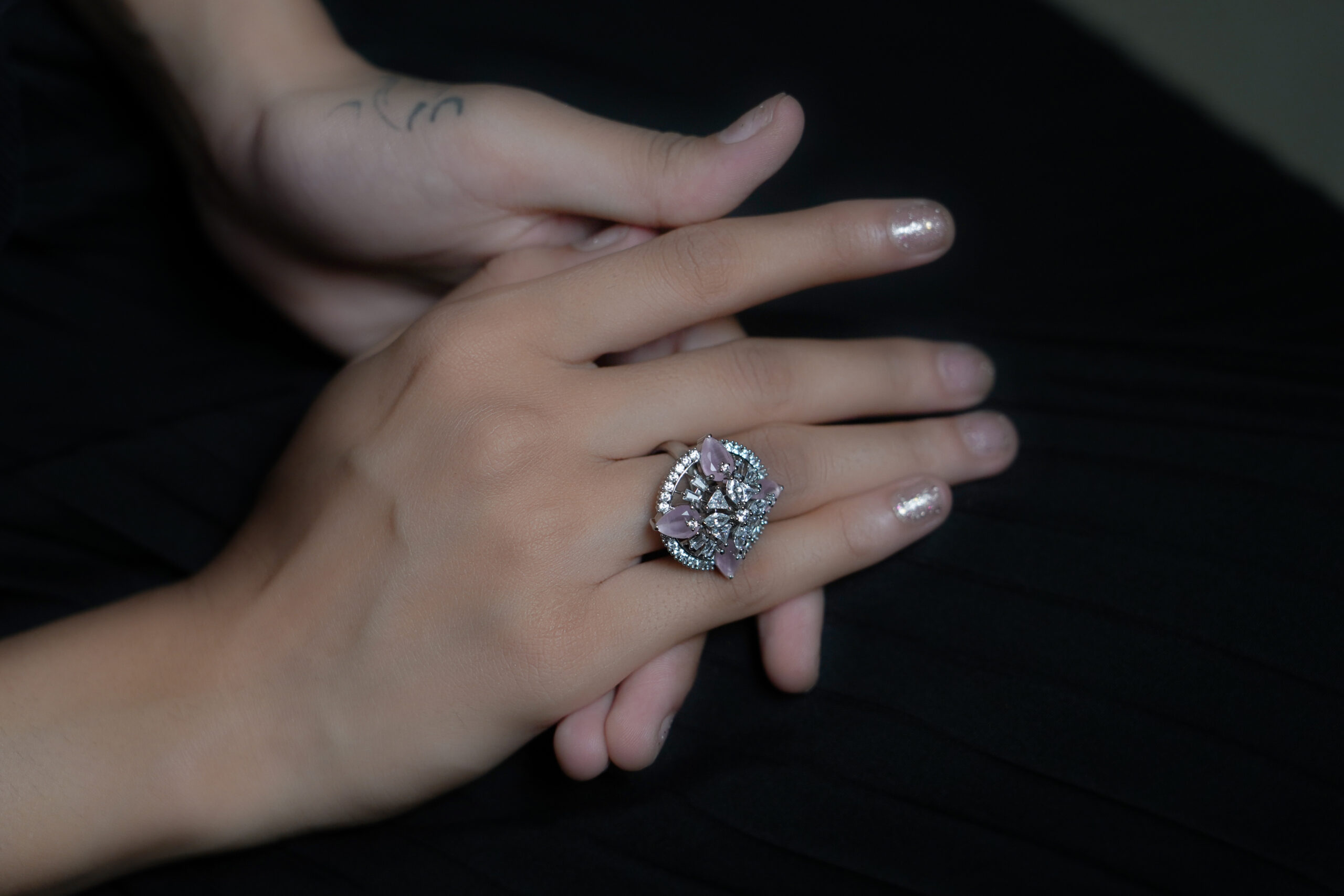 PREMIUM 925 SILVER BRIDAL PINK RING - FREE SIZE - Image 3