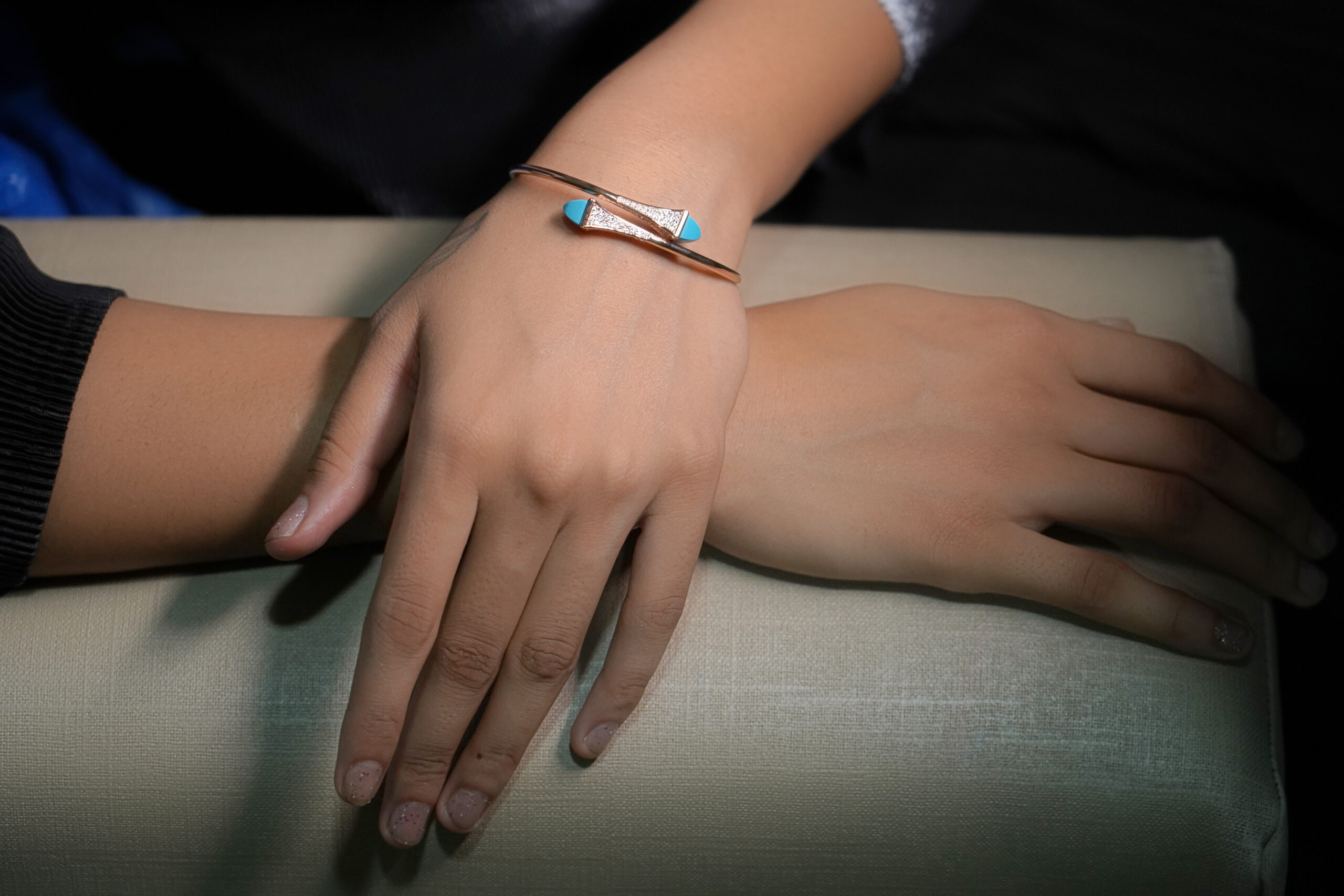 PREMIUM 925 SILVER ROSE GOLD POLISH EXCLUSIVE FIROZA STONE BRACELET - Image 4