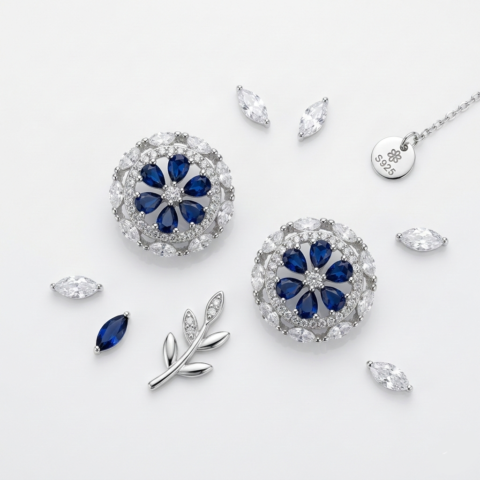 PREMIUM 925 SILVER SAPPHIRE CIRCLE STUD