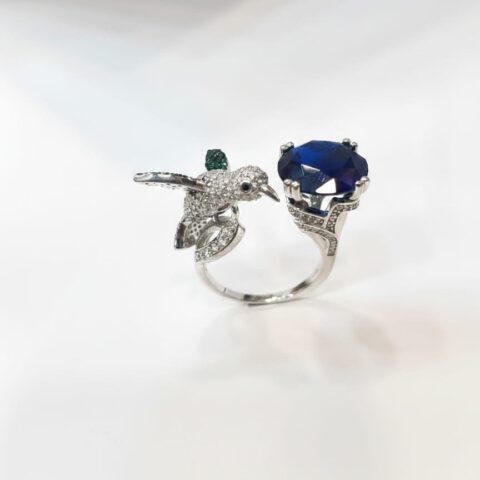 PREMIUM 925 SILVER BIRD DEEP ROYAL BLUE COLOUR RING - FREE SIZE