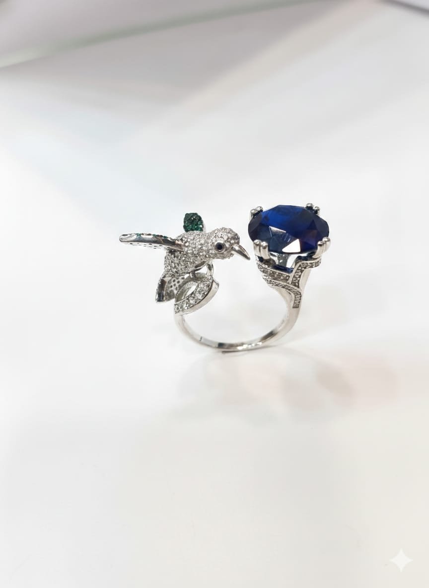 PREMIUM 925 SILVER BIRD DEEP ROYAL BLUE COLOUR RING - FREE SIZE