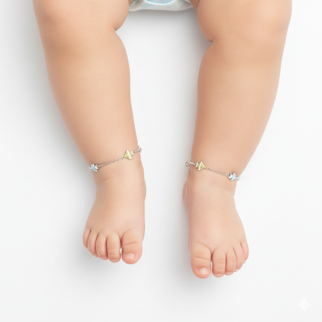 PREMIUM 925 SILVER COLOUR FISH ENAMEL CUTE BABY ANKLET - Image 2
