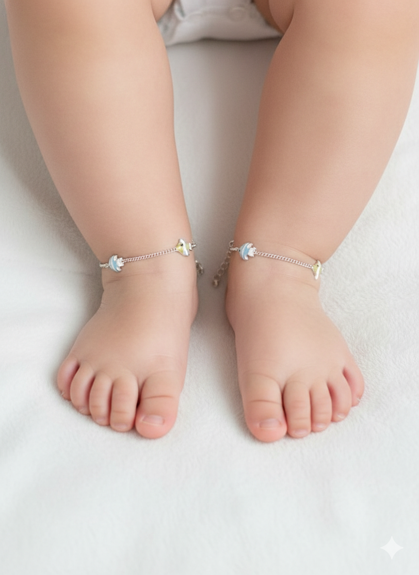 PREMIUM 925 SILVER COLOUR FISH ENAMEL CUTE BABY ANKLET - Image 3