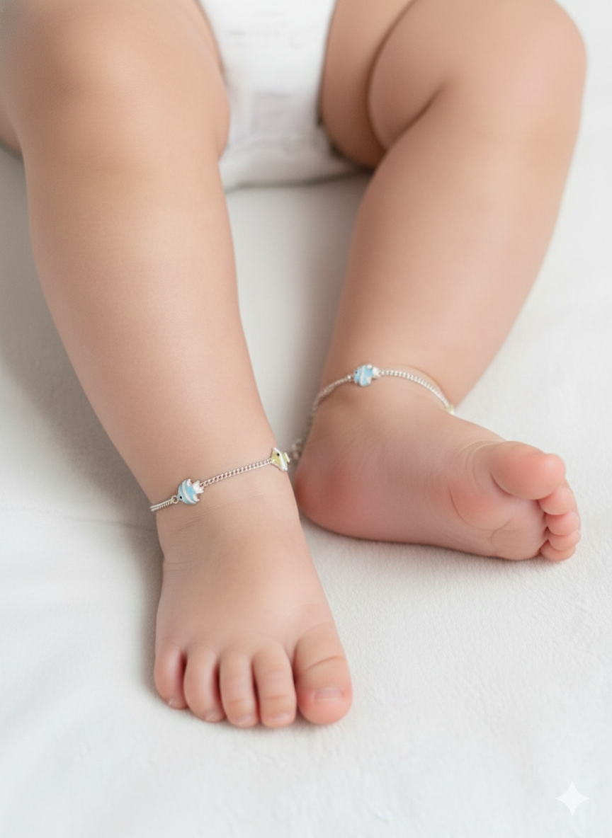 PREMIUM 925 SILVER COLOUR FISH ENAMEL CUTE BABY ANKLET - Image 4