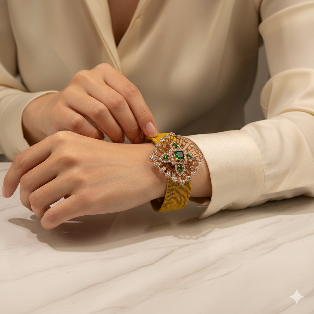 EXCLUSIVE 925 SILVER CUFF YELLOW STRAP BRACELETE - Image 2