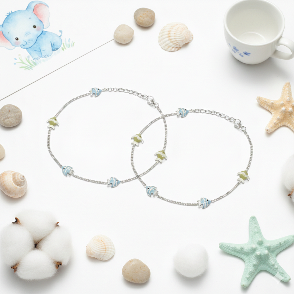 PREMIUM 925 SILVER COLOUR FISH ENAMEL CUTE BABY ANKLET