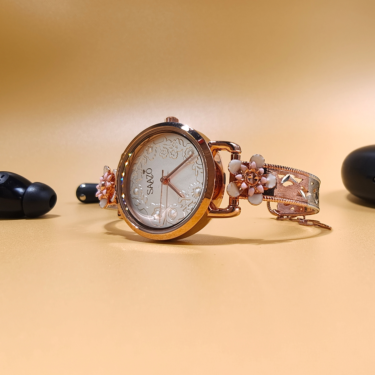 PREMIUM 925 SILVER MOP FLOWER ROSE GOLD POLISH WATCH