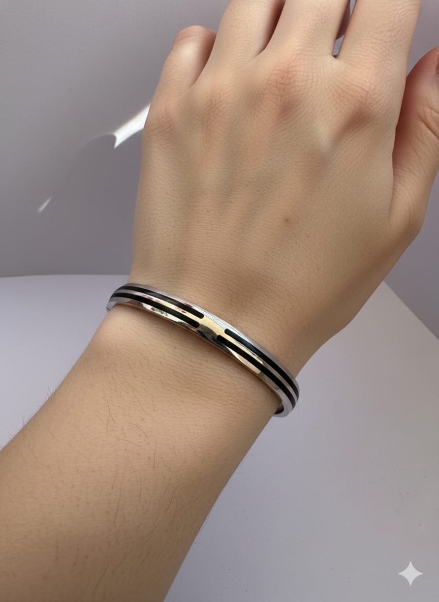 PREMIUM 925 SILVER PLAIN BLACK ENAMAL KADA - Image 2