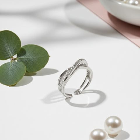 PREMIUM 925 SILVER ELEGANT BUGGATE BRIDGE RING - FREE SIZE