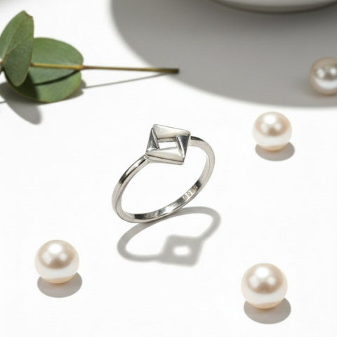 PREMIUM 925 SILVER MINIMAL MERIDIAN SQUARE MOP RING - SIZE 15