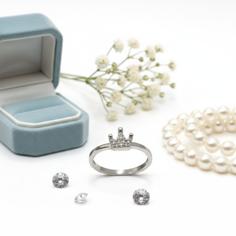 PREMIUM 925 SILVER ELEGANT PRINCESS CROWN RING - SIZE 12