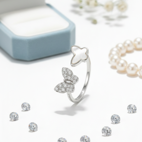 PREMIUM 925 SILVER BUTTERFLY MOP RING SIZE - FREE