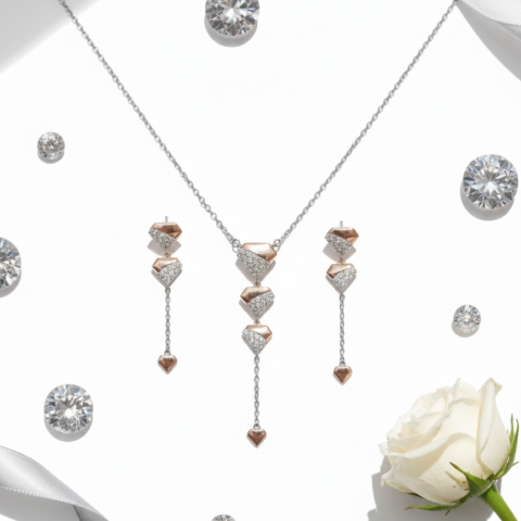 PREMIUM 925 SILVER THREE STEP MODERN MOSAIC NECKLESS