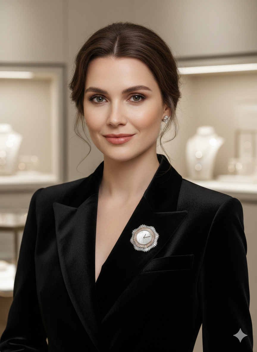 EXCLUSIVE 925 SILVER TWO TONE GOLDEN ECLIPSE WOMEN'S BROOCH - Image 4