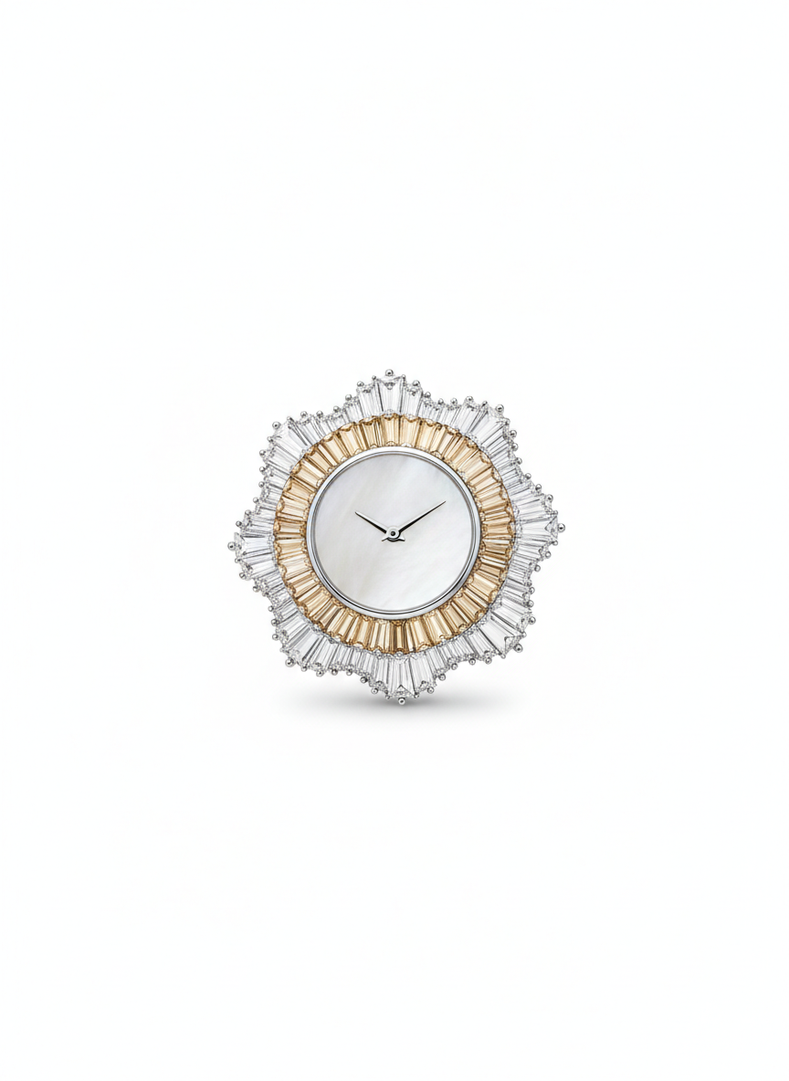 EXCLUSIVE 925 SILVER TWO TONE GOLDEN ECLIPSE WOMEN'S BROOCH - Image 2