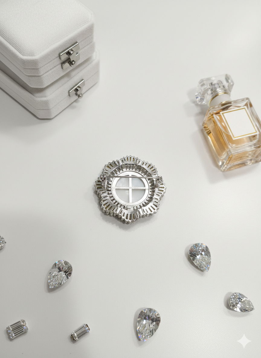 EXCLUSIVE 925 SILVER TWO TONE GOLDEN ECLIPSE WOMEN'S BROOCH - Image 3