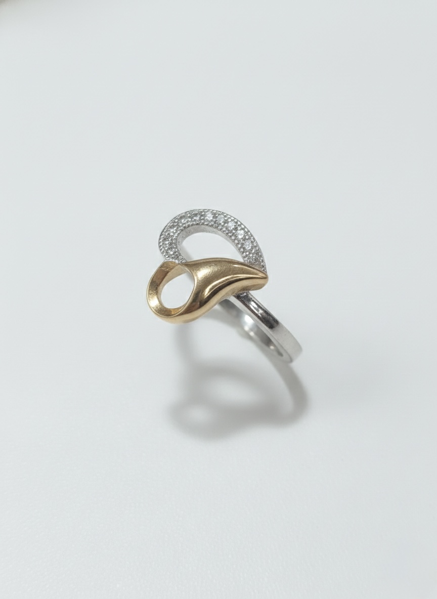 PREMIUM 925 SILVER COUPLE HEART TWO TONE RING - SIZE 13 - Image 4