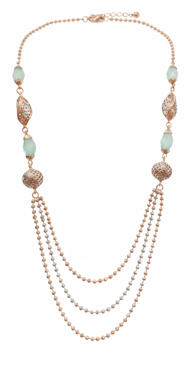 EXCLUSIVE 925 SILVER ROSE GOLD POLISH GREEN CRYSTAL NECKLESS - Image 2