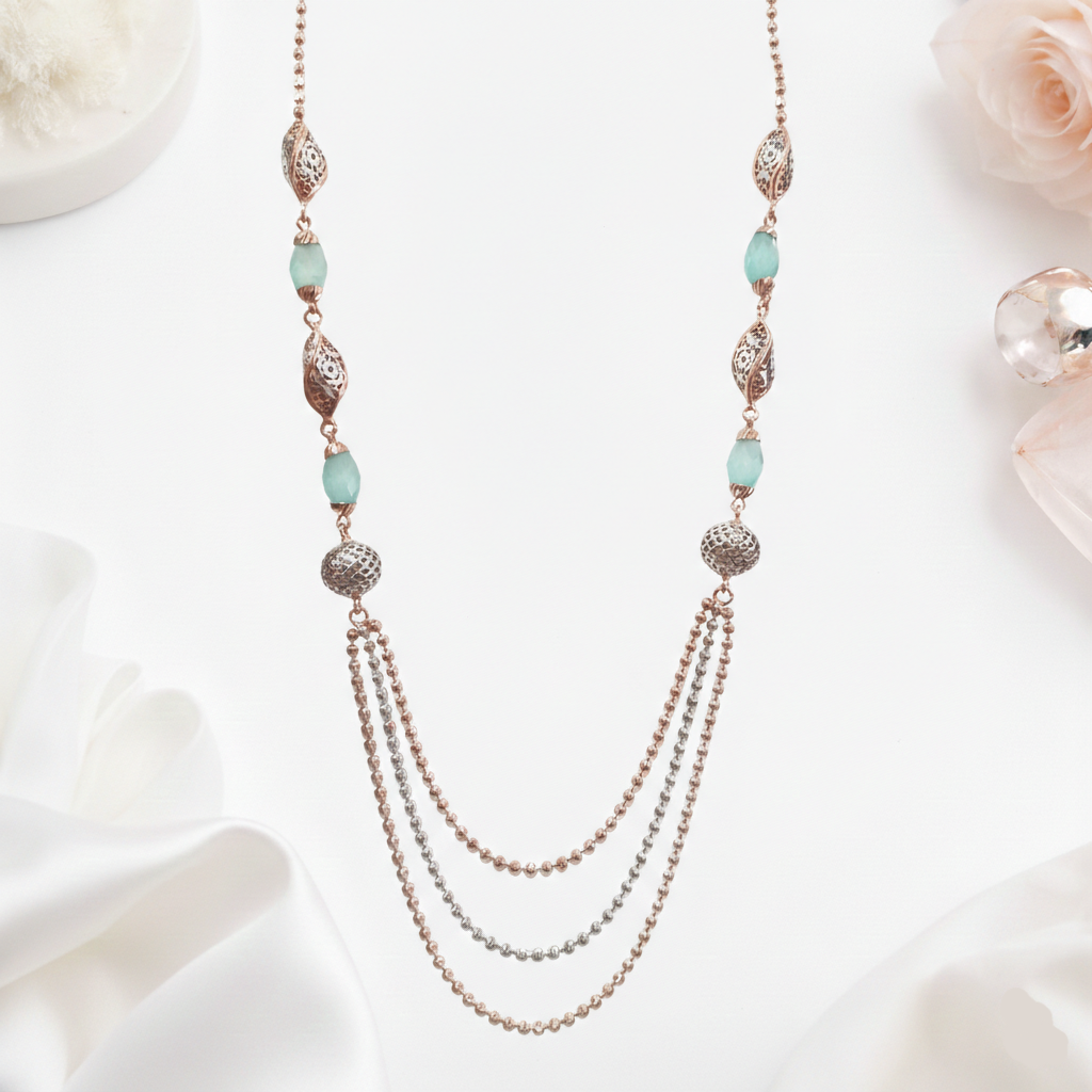 EXCLUSIVE 925 SILVER ROSE GOLD POLISH GREEN CRYSTAL NECKLESS
