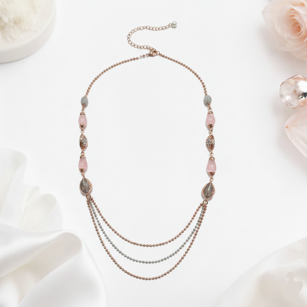 EXCLUSIVE 925 SILVER ROSE GOLD POLISH WITH ELEGANT PINK CRYSTAL NECLESS - Image 2