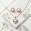 EXCLUSIVE 925 SILVER ROSE GOLD POLISH TRIANGLE BAGUTTE STONE WITH PEARL PENDANT SET