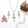EXCLUSIVE 925 SILVER PINK PIROUETTE DANCING DOLL PENDANT SET